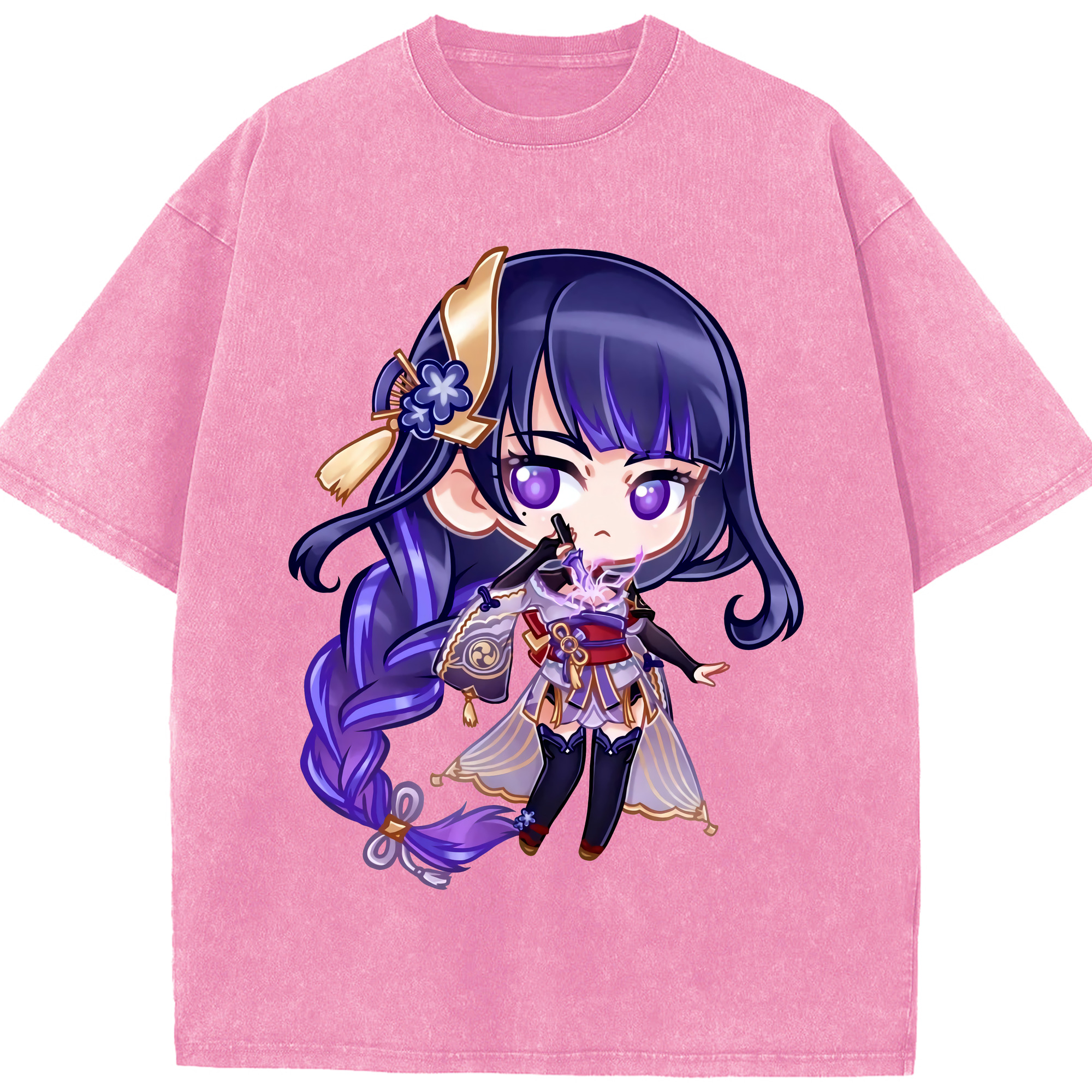 げんし神 雷電将軍 らいでんしょうぐん genshin Raiden Shogun 綿100% ヴィンテージ風 半袖Tシャツ（フロントプリント）
